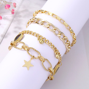 New Thick Link Chain Star Heart Bracelets <b>Set</b> <b>Gold</b> Plated Chunky Charm Bracelets <b>Bangles</b> Women Fashion Jewelry - Product Image 4
