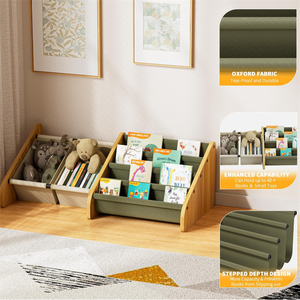 ชั้นวางหนังสือเด็กแบบมอนเตสซอรี่ 4 ชั้น ดีไซน์แบบขั้นบันได ชั้นวางหนังสือเด็กเล็ก พร้อมผ้าคลุมหนังสือแบบกันฉีกขาด สำหรับห้องเด็ก - Product Image 5