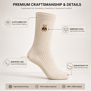 Nuovi Arrivi: Calzini da <span class=keywords><strong>Donna</strong></span> in <span class=keywords><strong>Cotone</strong></span> con Logo Personalizzato, Trendy e Carini, con Ricamo a Forma di Orso, in Maglia a Coste per il Calore - Product Image 3
