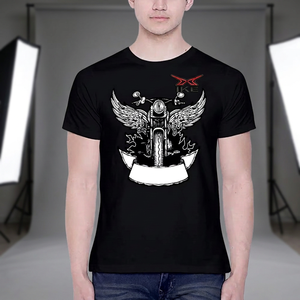 HIKE IMPEX เสื้อยืดลายกราฟิกมอเตอร์ไซค์สีดำผู้ชายแขนสั้น O-Neck เสื้อยืดผ้าฝ้ายลำลองสตรีทแวร์โลโก้ที่กำหนดเอง - Product Image 2
