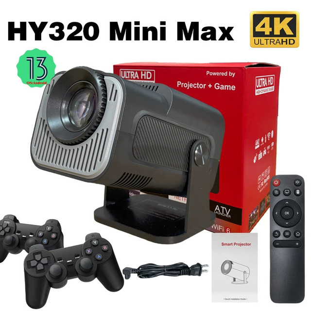 HY320 Portable 4K Full HD Wireless Projector 200ANSI Android 11 180 Degrees 3D LED LCD Screen Home Theater HIFI Stereo
