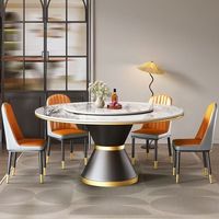 Table à manger moderne de luxe léger avec plateau en pierre frittée, plateau tournant Lazy Susan, base en bois doré, extensible 6 places Yartu