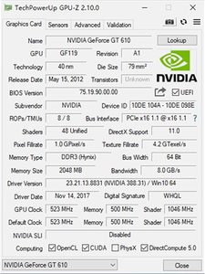 การ์ดจอ GeForce 610 2G DDR3 โปรไฟล์ต่ำ, PCI 1.1 X16, HDMI/VGA, GPU ระดับเริ่มต้นสำหรับพีซี, SFF และ HTPC, ใช้งานร่วมกับ Win1 ได้ - Product Image 6