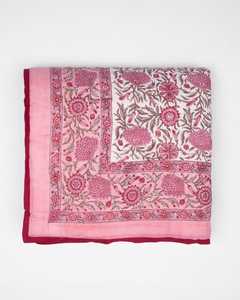 Indian Hand Block Print Rose Pink Cotton Quilt Floral <b>Bedspread</b> Queen Size Comforter <b>Summer</b> Blanket - Product Image 4