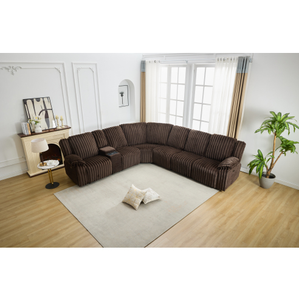 Modern Brown Corduroy L-Shape Sectional Sofa Luxury Living Room Furniture <b>Convertible</b> Recliner Couch <b>Bed</b> Set for Apartment Use - Product Image 1