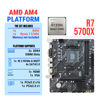 Nouvelle carte mère PANDL B450 avec processeur AMD Ryzen 7 5700X, prend en charge XMP, 2x DDR4 DIMM, PCIe3.0 X16, NVME M.2 SSD, SATA3.0, carte mère B450