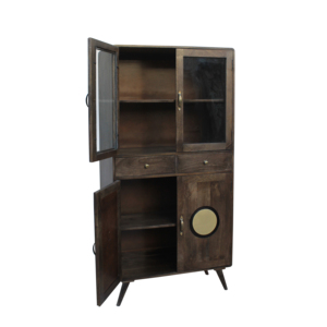 Armoire en bois de manguier massif et MDF avec étagères, unité de rangement en bois pour la maison et le bureau, avec texture de bois naturel - Product Image 3