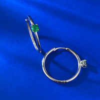 S925 argent aiguille cercle mode solide cercle 4*4mm vert diamant boucles d'oreilles polyvalent boucles d'oreilles Hong Kong Style bijoux de mariage