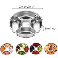 Assiette ronde à 5 compartiments en acier inoxydable incassable et réutilisable, plateau de service, assiettes de contrôle des portions, préparation des repas en cuisine