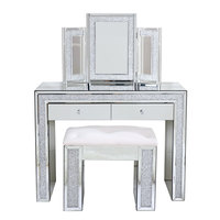 Ensemble de coiffeuse avec miroir pliant en argent scintillant, miroir en diamant écrasé, ensemble de coiffeuse pour la maison et l'hôtel