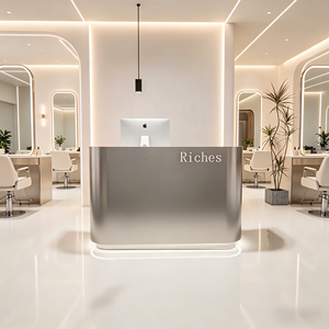 Nouveau design, comptoir de caisse en acier inoxydable argenté, table moderne de luxe pour salon de beauté, hôtel, bureau, réception avec armoire - Product Image 2
