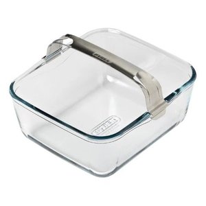Teglia in Vetro Borosilicato 20x18x8cm con Manico Rimovibile, Adatta per Friggitrice ad Aria, <span class=keywords><strong>Forno</strong></span> <span class=keywords><strong>e</strong></span> Microonde, Trasparente <span class=keywords><strong>e</strong></span> Lavabile in Lavastoviglie - Product Image 1