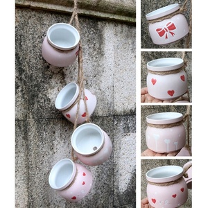 4Pcs เซรามิคกระถางดอกไม้สวนรอบ Mini แขวนดอกไม้ Succulent หม้อตกแต่งสวน - Product Image 6