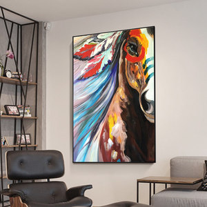 Sala de estar decoración del hogar regalo 100% pintado a mano cabeza de caballo colorida <span class=keywords><strong>pintura</strong></span> al óleo de caballo pintada a mano abstracta - Product Image 2
