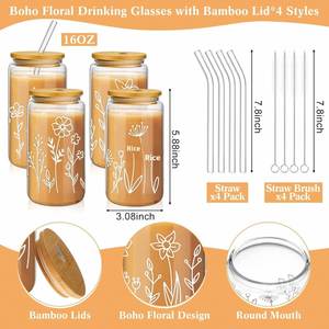 Vaso de Vidrio Borosilicato con Tapa de Bambú, Color Sólido, Portátil, Resistente a Altas Temperaturas, Ecológico, para Leche, Té, Café, Jugo - Product Image 2
