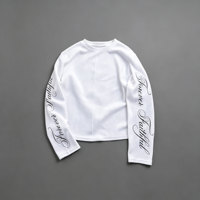Camisetas de Manga Larga para Hombre, Cuello Redondo, Estampado de Letras, Estilo Urbano, 100% Algodón, Tejido Waffle Grueso, Hechas a Medida