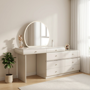 Table de maquillage moderne avec miroir éclairé et tiroirs de rangement pour meubles de chambre - Product Image 1