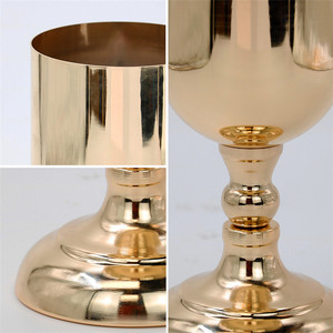 Vaso per Fiori <span class=keywords><strong>in</strong></span> <span class=keywords><strong>Ferro</strong></span> <span class=keywords><strong>Battuto</strong></span> Dorato Europeo a Forma di Calice, Portafiori Dorato da Tavolo per Centrotavola Matrimoniale - Product Image 5