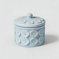 Offre Spéciale – Ensemble d'accessoires de salle de bain modernes 6 pièces en résine bleu clair, étanche et écologique, avec décor floral gaufré et accent perlé pour savon
