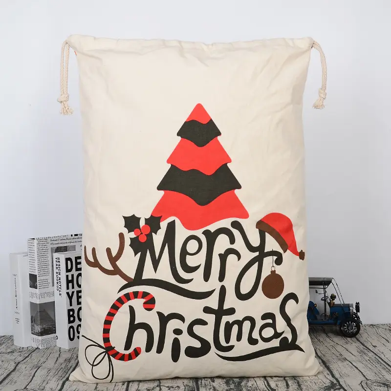 맞춤형 순록 디자인 크리스마스 이브 산타 자루 파우치 레드 그린 화이트 선물 가방 20 "x 27"