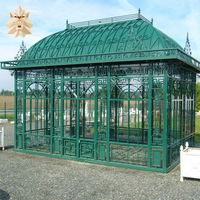 Gazebo en fer forgé vert ornemental en acier métallique personnalisé antique de grande serre de jardin extérieur à vendre
