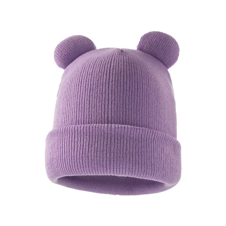 Bonnet en laine pour enfant, chapeau tricoté, couleur unie, oreilles d'ours, en acrylique, pour tête de bébé, collection automne/hiver 2021
