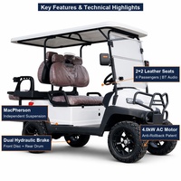 Voiturette de golf électrique 3-4 places, moteur AC 4,0 kW, autonomie 80-100 km, pneus tout-terrain, 2+2 places, fabrication OEM directe d'usine
