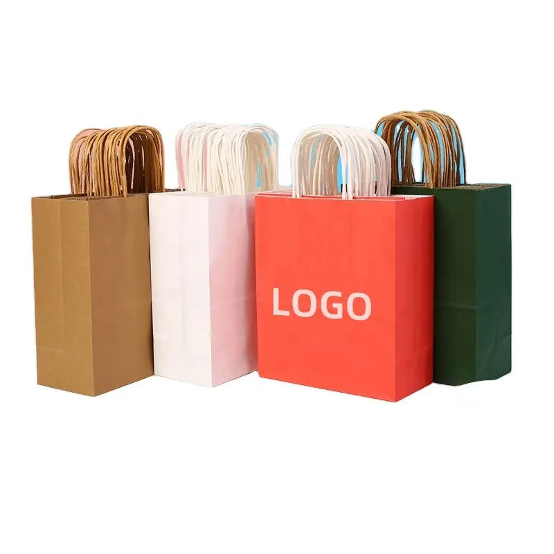 Sacola de papel kraft personalizada, sacola de papel para compras de roupas, sacola de papel para viagens de natal e catering