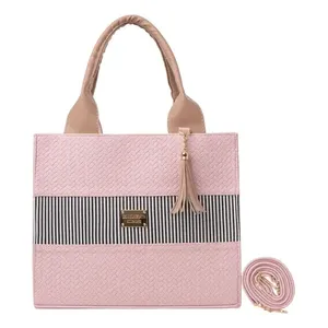 Fana da donna color malva per la borsa a tracolla di bambù rosa belle piume alla moda di lusso Casual Tote doppia pelle aperta per feste - Product Image 2