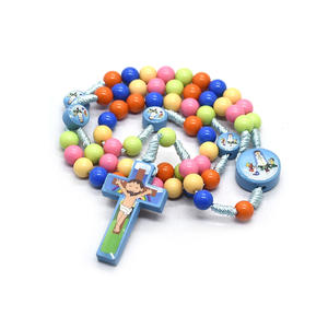 Kleurrijke Plastic Kraal Kinderen Rozenkrans <span class=keywords><strong>Cartoon</strong></span> Kruis Religieuze Medailles Antieke Verzilverde Unisex Katholieke Kinderen Ketting - Product Image 2