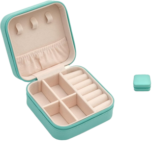 Estuche de Joyería Portátil Cuadrado con Cierre, Caja de Almacenamiento de Joyas de Cuero PU con Múltiples Compartimentos para Aretes, Anillos y Collares - Product Image 4