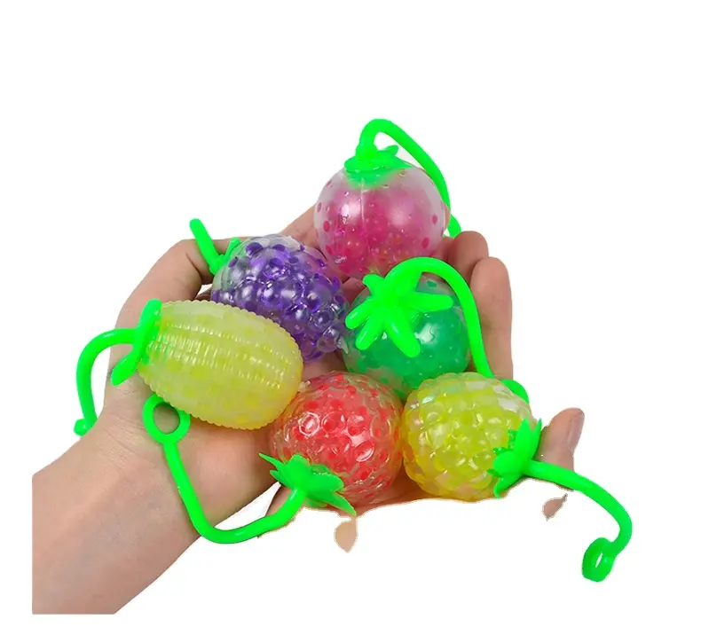 Novità giocattolo di sfiato acqua palla di frutta con corda sfere di pressione fragola capelli perdite palle pressione giocattoli pizzico musica