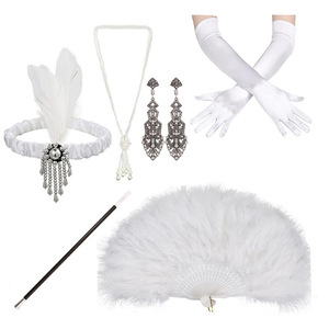 1920s femmes Vintage Flapper Gatsby Costume accessoires ensemble 20s bandeau perle collier Anime boucle d'oreille ensemble - Product Image 2