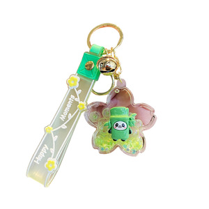 Porte-clés pendentif pour sac à dos et cartable, motif dessin animé mignon Sakura Panda, avec figurine enfant et bouteille de sable mouvant à huile, petit cadeau - Product Image 5