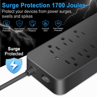 Protector de Sobretensión Universal con Enchufe Americano Plano, Regleta de Alimentación con 8 Tomas de CA y 4 Puertos USB-C, Cable de Extensión de 4 Pies