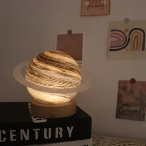Novelty Earth Glass Lamp USB Beside Table Lamp Rechargeable Table Light With Dimmer Switch