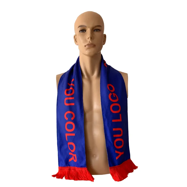 Sciarpa per tifosi di calcio in poliestere con Logo personalizzato OEM Design personalizzato prezzo di fabbrica sciarpe nazionali per squadre di calcio