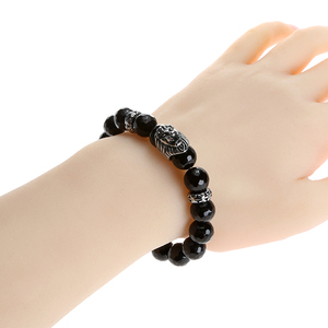 Nuovo Braccialetto Trendy con Perle di Cristallo Naturale Curativo e Gemme Preziose, Perle di Agata Nera Sfaccettate da 10 mm, Braccialetto con Ciondoli a Testa di Leone - Product Image 2