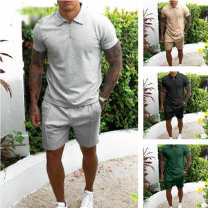 S-3XL Herren Trainings anzug Baumwolle Einfarbig Kurzarm Reiß verschluss Polo Shirt & Shorts Set Für Herren Casual Streetwear 2-teiliger Anzug Sommer - Product Image 3
