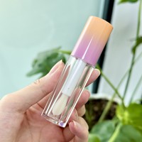 Tube de brillant à lèvres vide de 6 ml avec bouchon dégradé de couleur, conteneur transparent pour gloss, grand applicateur, emballage cosmétique personnalisé avec logo
