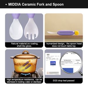 Middia thiết kế mới lạ trẻ em gốm đồ ăn đồ dùng thiết lập miễn phí bé ăn muỗng và dĩa trường hợp đóng gói với logo laser - Product Image 5