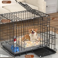 Cage pour chien en fer solide et moderne - Cage pliable robuste et épaissie avec fermeture à ceinture pour chiens de petite/moyenne/grande taille, utilisation en intérieur/voiture