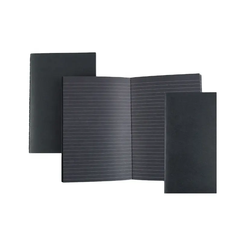 Benutzer definierte a5 a6 schwarze Kraft abdeckung Scheibe Bindung 30 Blatt gepunktet/gefüttert/leer schwarz Papier Notizbuch