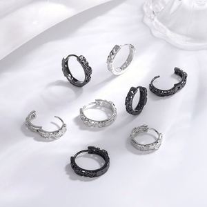925 Sterling Silver Hoop <b>Earrings</b> Punk Rock Style Women Men High Huggies Natural Stone Quality Hiphop <b>Ear</b> Jewelry - Product Image 1