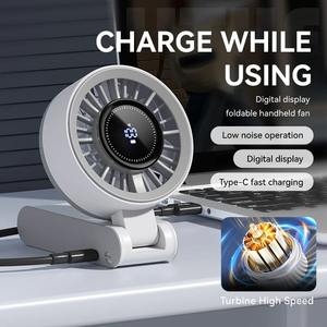 Ventilador de Mano de Alta Velocidad con Pantalla Digital, Mini Ventilador Portátil Recargable Tipo-C, Plegable de Escritorio, 100 Niveles, Ventilador de Cuello Colgante - Product Image 2
