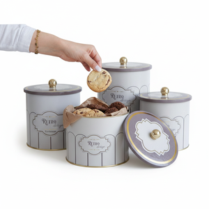 ชุดกระป๋องโลหะกลมขนาดเส้นผ่านศูนย์กลาง175มม. (3ชิ้น) ดีไซน์ย้อนยุค - Product Image 2