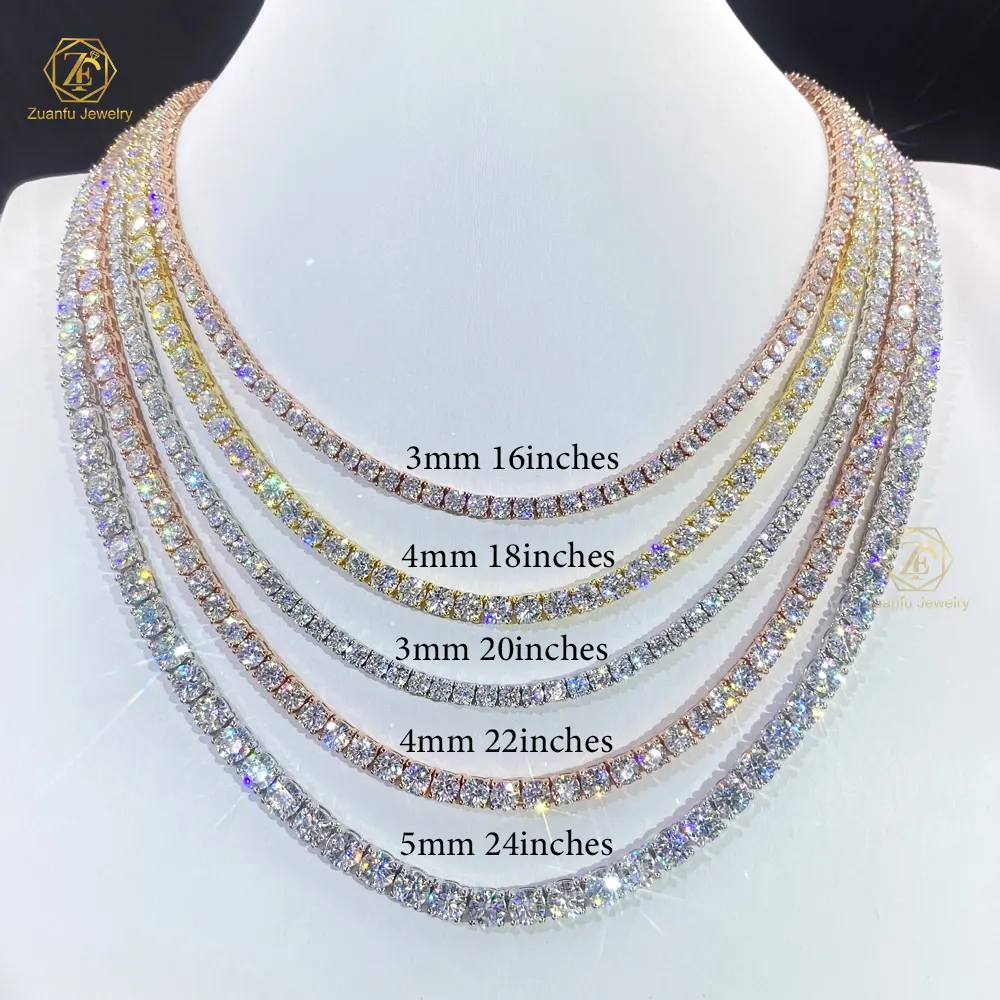 Hip Hop Jewelry Iced Out VVS1 D Color LAB Diamond Necklace Real 2mm 2.5mm 3mm CVD Diamond Tennis 9K 10K 14K Solid Gold chain