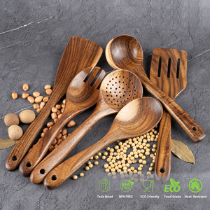 Juego de 6 Utensilios de Cocina de Madera de Teca Natural, Resistentes al Calor, Antiadherentes y Antiarañazos, con Orificio para Colgar - Product Image 5