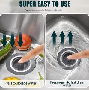 3 in 1 Kitchen <b>Sink</b> Drain <b>Strainer</b> and Stopper Combo, Stainless Steel Pop up Kitchen <b>Sink</b> Stopper, <b>Sink</b> Drain <b>Strainer</b> for Stand - Product Image 5