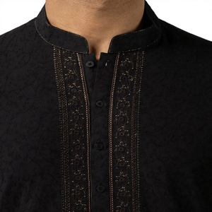 Kurta Shalwar Kameez Negro Bordado _2026 Colección de Shalwar Kameez para Hombre KAMEEZ SHALWAR CASUAL BORDADO NEGRO CON COSTURAS - Product Image 2